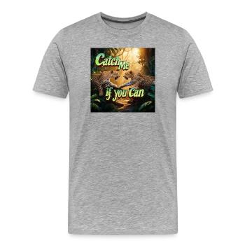 Leopard The Hunt Unfolds „Catch me if you can" - Männer Premium Bio T-Shirt - Grau meliert - Vorne - Damien (186cm)