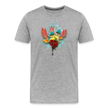 Die freundlichen Vögel der guten Laune - Männer Premium Bio T-Shirt - Grau meliert - Vorne - Damien (186cm)