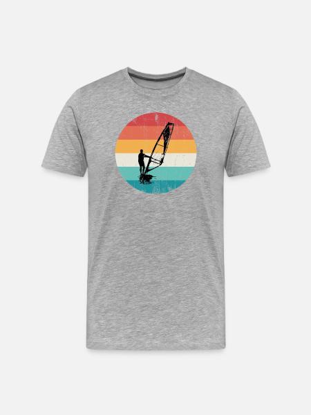 Retro Windsurf Silhouette Over Sunset Stripes - Men's Premium Organic T-Shirt - heather grey