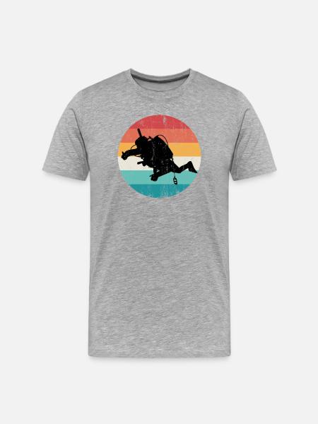 Retro Regenbogen Taucher Silhouette - Männer Premium Bio T-Shirt - Grau meliert