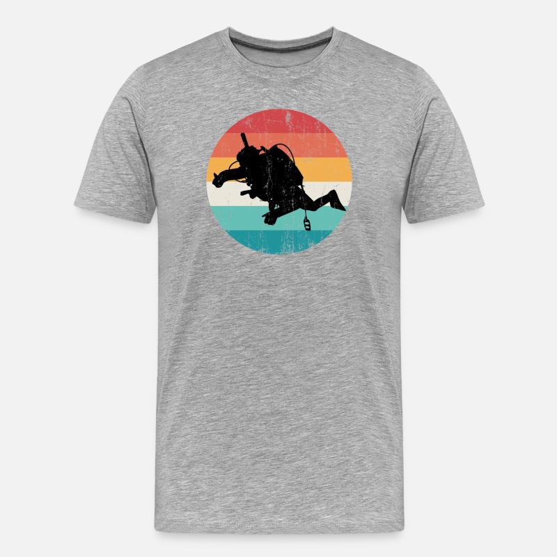 Retro Regenbogen Taucher Silhouette - Männer Premium Bio T-Shirt - Grau meliert