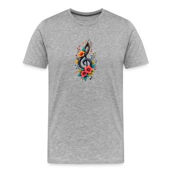 Clé de sol avec des notes colorées et des fleurs - T-shirt bio Premium Homme - gris chiné - Devant - Damien (186cm)