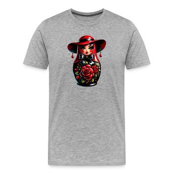 Fille russe ! Matriochka Russe pour Russes - T-shirt bio Premium Homme - gris chiné - Devant - Damien (186cm)