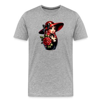 Fille russe ! Matriochka Russe pour Russes - T-shirt bio Premium Homme - gris chiné - Devant - Damien (186cm)