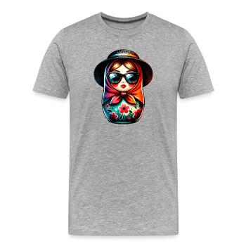 Fille russe ! Matriochka Russe pour Russes - T-shirt bio Premium Homme - gris chiné - Devant - Damien (186cm)