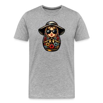 Fille russe ! Matriochka Russe pour Russes - T-shirt bio Premium Homme - gris chiné - Devant - Damien (186cm)