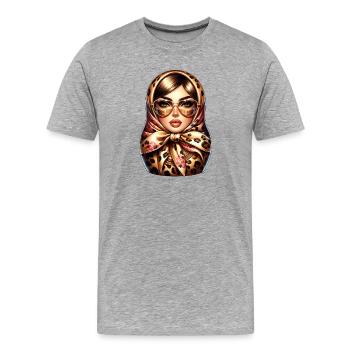 Fille russe ! Matriochka Russe pour Russes - T-shirt bio Premium Homme - gris chiné - Devant - Damien (186cm)