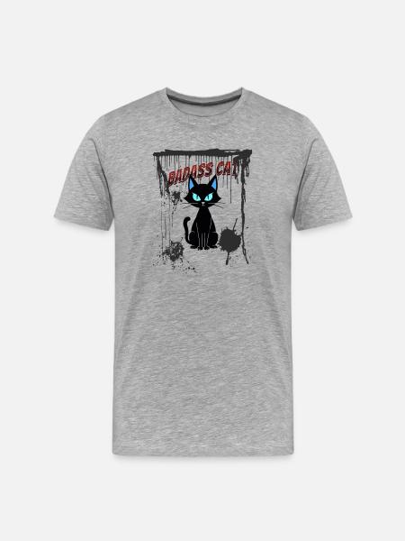 Badass Cat - Men's Premium Organic T-Shirt - heather grey