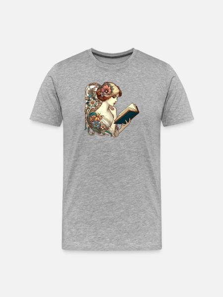 Bok, Böcker, Läsning, Vacker Kvinna, Art Nouveau, Gåva - Organic T-shirt Ekologisk premium-T-shirt herr - gråmelerad