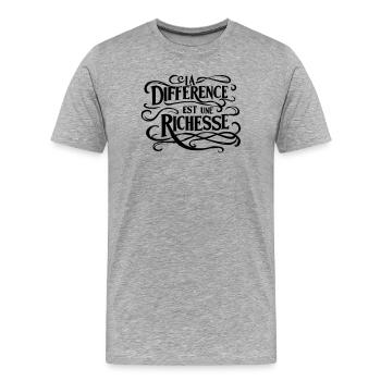 La différence est une richesse  - T-shirt bio Premium Homme - gris chiné - Devant - Damien (186cm)