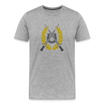 Schwert Schwerter Mittelalter Krieger Hufeisen - Männer Premium Bio T-Shirt - Grau meliert - Vorne - Damien (186cm)