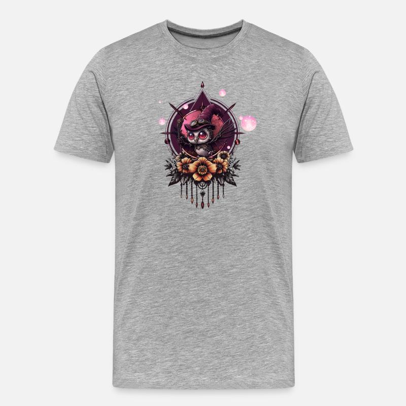 Die Steampunk-Eule: Hüter der Geheimnisse. - Männer Premium Bio T-Shirt - Grau meliert