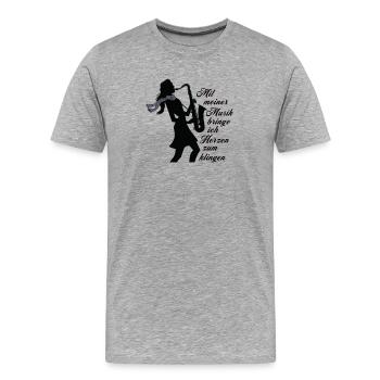 Mit meiner Musik bringe ich Herzen zum Klingen - Männer Premium Bio T-Shirt - Grau meliert - Vorne - Damien (186cm)