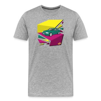 Funky 90‘s car - Männer Premium Bio T-Shirt - Grau meliert - Vorne - Damien (186cm)