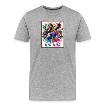 Hip-Hop Vibes – Rapper mit Mikrofon - Männer Premium Bio T-Shirt - Grau meliert - Vorne - Damien (186cm)