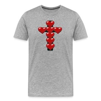 Coeur Coeurs Croix Croix Crucifix - T-shirt bio Premium Homme - gris chiné - Devant - Damien (186cm)