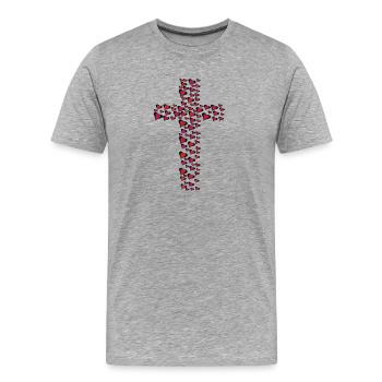 Herz Herzen Kreuz Kreuze Kruzifix - Männer Premium Bio T-Shirt - Grau meliert - Vorne - Damien (186cm)