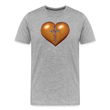 Kreuz Kreuze Herz Herzen - Männer Premium Bio T-Shirt - Grau meliert - Vorne - Damien (186cm)