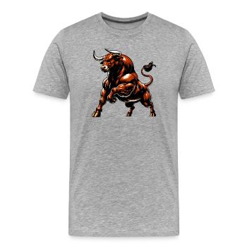 Stier - Männer Premium Bio T-Shirt - Grau meliert - Vorne - Damien (186cm)