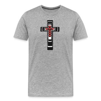 Kreuz Jesus Herz Herzen Kreuze Kruzifix - Männer Premium Bio T-Shirt - Grau meliert - Vorne - Damien (186cm)
