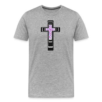 Croix Jésus Croix Cœur d’église Coeurs - T-shirt bio Premium Homme - gris chiné - Devant - Damien (186cm)