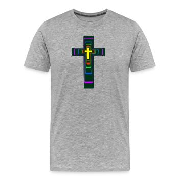 Croix Jésus Croix Crucifix Arc-en-ciel LGBT - T-shirt bio Premium Homme - gris chiné - Devant - Damien (186cm)