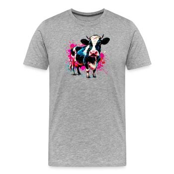 Kuh - Männer Premium Bio T-Shirt - Grau meliert - Vorne - Damien (186cm)
