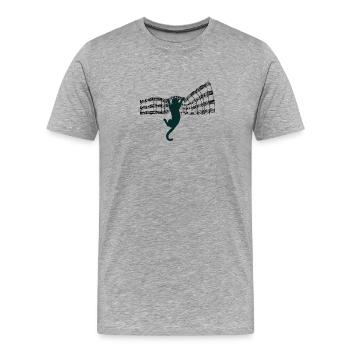 Musical cat climbs on sheet music sheet music - Men's Premium Organic T-Shirt - heather grey - Front - Damien (186cm)
