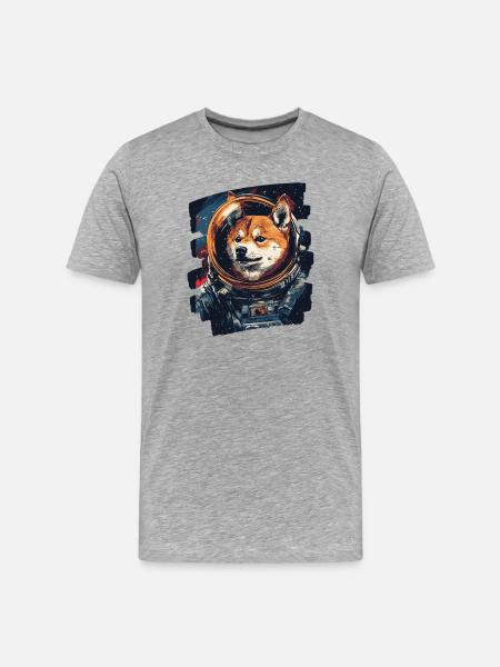 Shiba Astronaut - Männer Premium Bio T-Shirt - Grau meliert