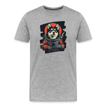 Husky Astronaut - Männer Premium Bio T-Shirt - Grau meliert - Vorne - Damien (186cm)