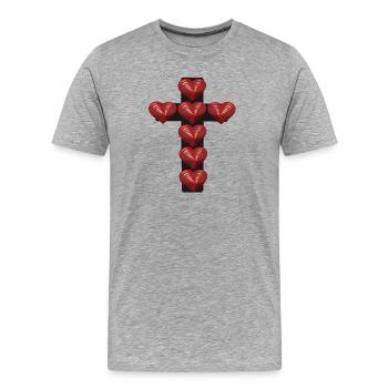 Croix Jésus Coeur Coeurs Croix Crucifix - T-shirt bio Premium Homme - gris chiné - Devant - Damien (186cm)