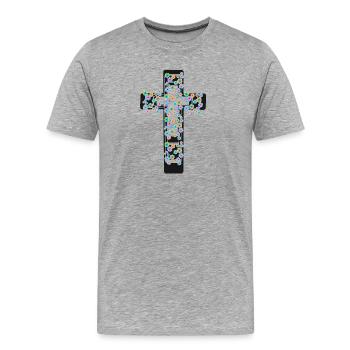 Kreuz Blumen Kreuze Kruzifix - Männer Premium Bio T-Shirt - Grau meliert - Vorne - Damien (186cm)