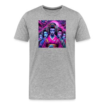 Cyberpunk Geisha gang - Männer Premium Bio T-Shirt - Grau meliert - Vorne - Damien (186cm)