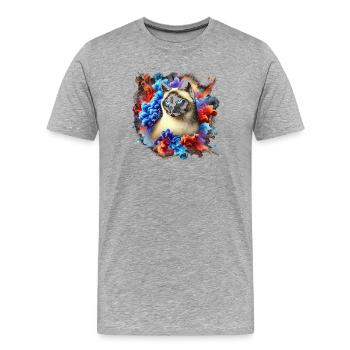 Bunte Siam Katze mit Farbspritzern - Männer Premium Bio T-Shirt - Grau meliert - Vorne - Damien (186cm)