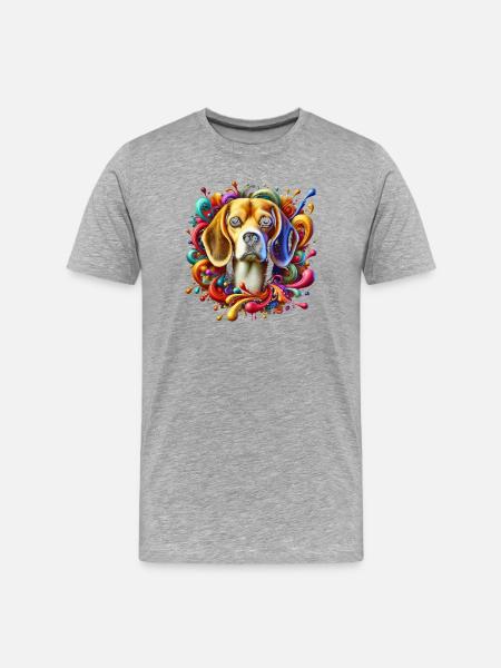 Süßer Beagle mit bunten Farbklecksen - Männer Premium Bio T-Shirt - Grau meliert