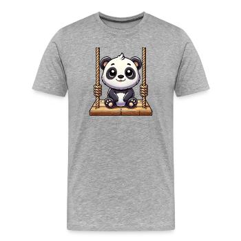 Mignon panda de dessin animé sur l’aire de jeux de balançoire - T-shirt bio Premium Homme - gris chiné - Devant - Damien (186cm)