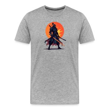 Dunkler Ninja-Krieger mit feuriger Klinge - Männer Premium Bio T-Shirt - Grau meliert - Vorne - Damien (186cm)