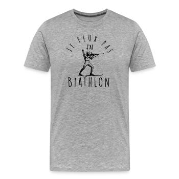Ich kann nicht Biathlon machen - Männer Premium Bio T-Shirt - Grau meliert - Vorne - Damien (186cm)