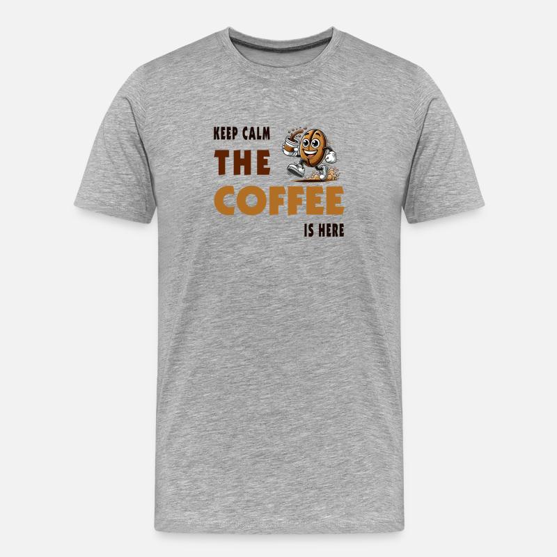 Keep Calm – The Coffee Is Here - Männer Premium Bio T-Shirt - Grau meliert