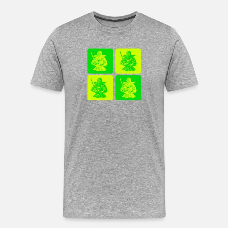 Pop Art Kendo Samurai - Männer Premium Bio T-Shirt - Grau meliert