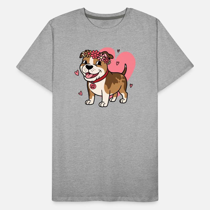 Cute Pitbull Love Bug with Floral Crown Men's Premium Organic T-Shirt