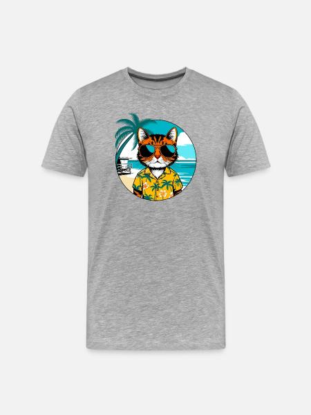 Cat on the beach - Men's Premium Organic T-Shirt - heather grey
