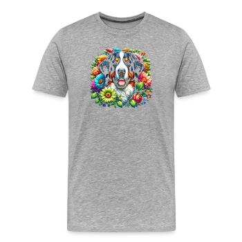 Bernese Mountain Dog in Colorful Flowers - Men's Premium Organic T-Shirt - heather grey - Front - Damien (186cm)