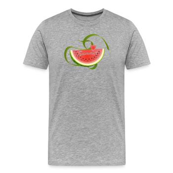Morceau de pastèque avec police décorative -Été - T-shirt bio Premium Homme - gris chiné - Devant - Damien (186cm)