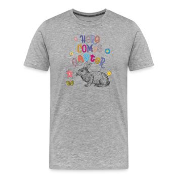 Joyeuses Pâques Lapin de Pâques - T-shirt bio Premium Homme - gris chiné - Devant - Damien (186cm)