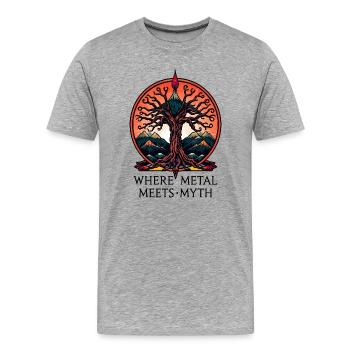 Wo Metall auf Mythos trifft ! - Männer Premium Bio T-Shirt - Grau meliert - Vorne - Damien (186cm)