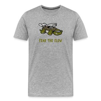 Peur de la lenteur tortue - T-shirt bio Premium Homme - gris chiné - Devant - Damien (186cm)