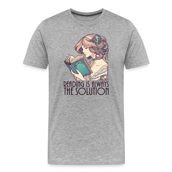 Book Books Reading Wife Solution Funny Gift - Men's Premium Organic T-Shirt - heather grey - Front - Damien (186cm)