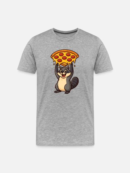 Raccoon carrying Pizza - Men's Premium Organic T-Shirt - heather grey