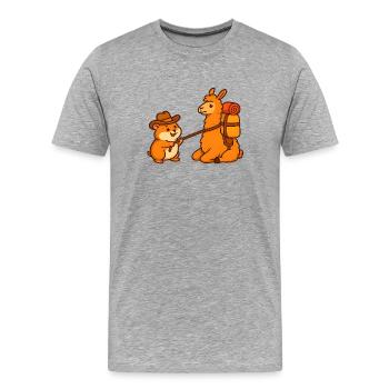 Widerspenstiges sitzendes Lama - Männer Premium Bio T-Shirt - Grau meliert - Vorne - Damien (186cm)